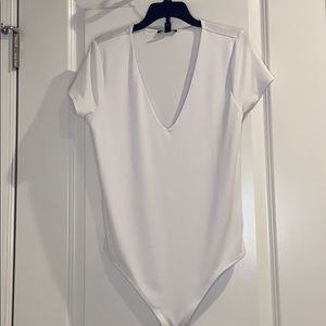 NWOT Express V neck thong white bodysuit tee